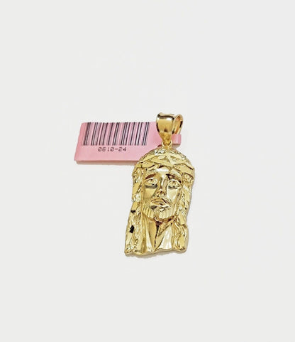 Real 14k Gold Charm Pendant Jesus Face for chains , Men Women, 14kt Yellow Gold - Reva Jeweler