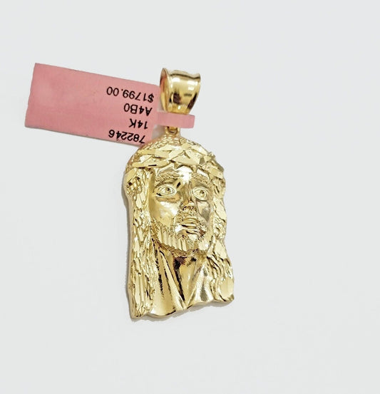 Real 14k Gold Charm Pendant Jesus Head 14kt Yellow Gold For Men Diamond Cuts - Reva Jeweler