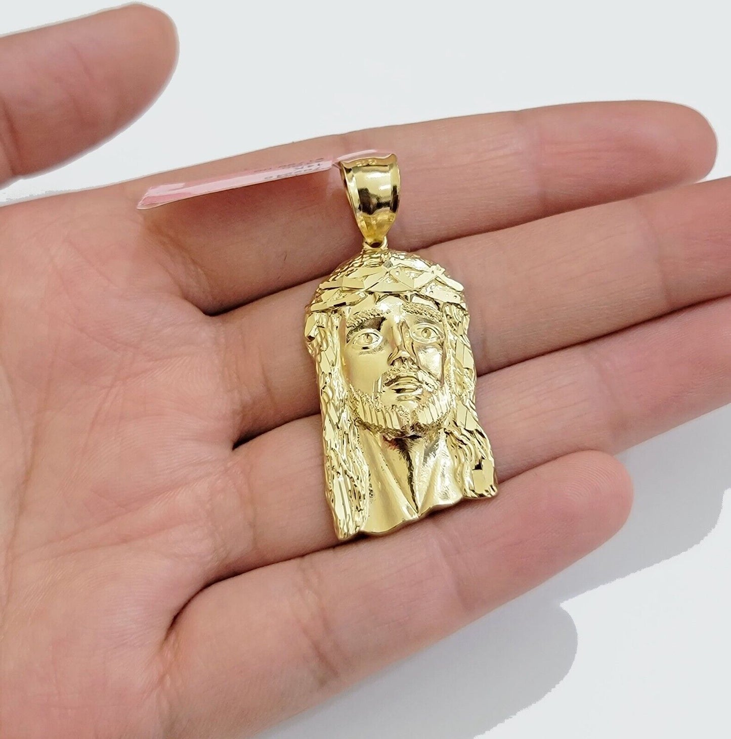 Real 14k Gold Charm Pendant Jesus Head 14kt Yellow Gold For Men Diamond Cuts - Reva Jeweler