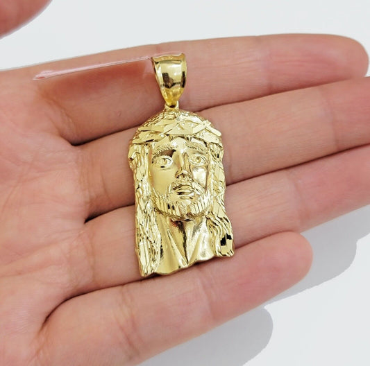 Real 14k Gold Charm Pendant Jesus Head 14kt Yellow Gold For Men Diamond Cuts - Reva Jeweler