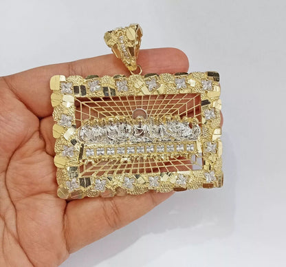 Real 14k Gold Charm Pendant Last Supper Nugget Style With Stone 14kt Yellow Gold - Reva Jeweler