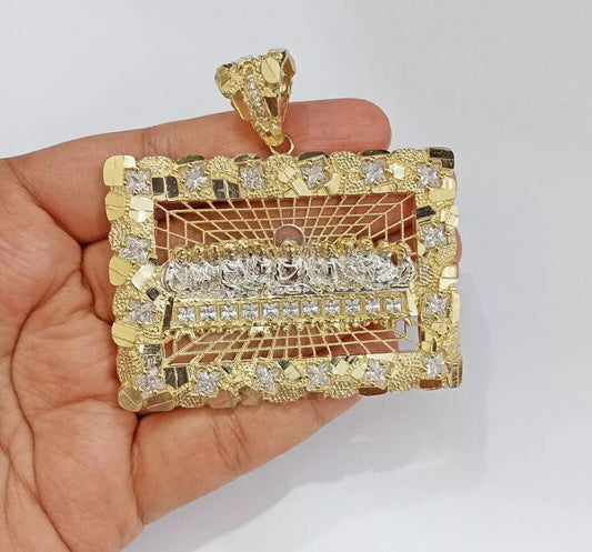 Real 14k Gold Charm Pendant Last Supper Nugget Style With Stone 14kt Yellow Gold - Reva Jeweler