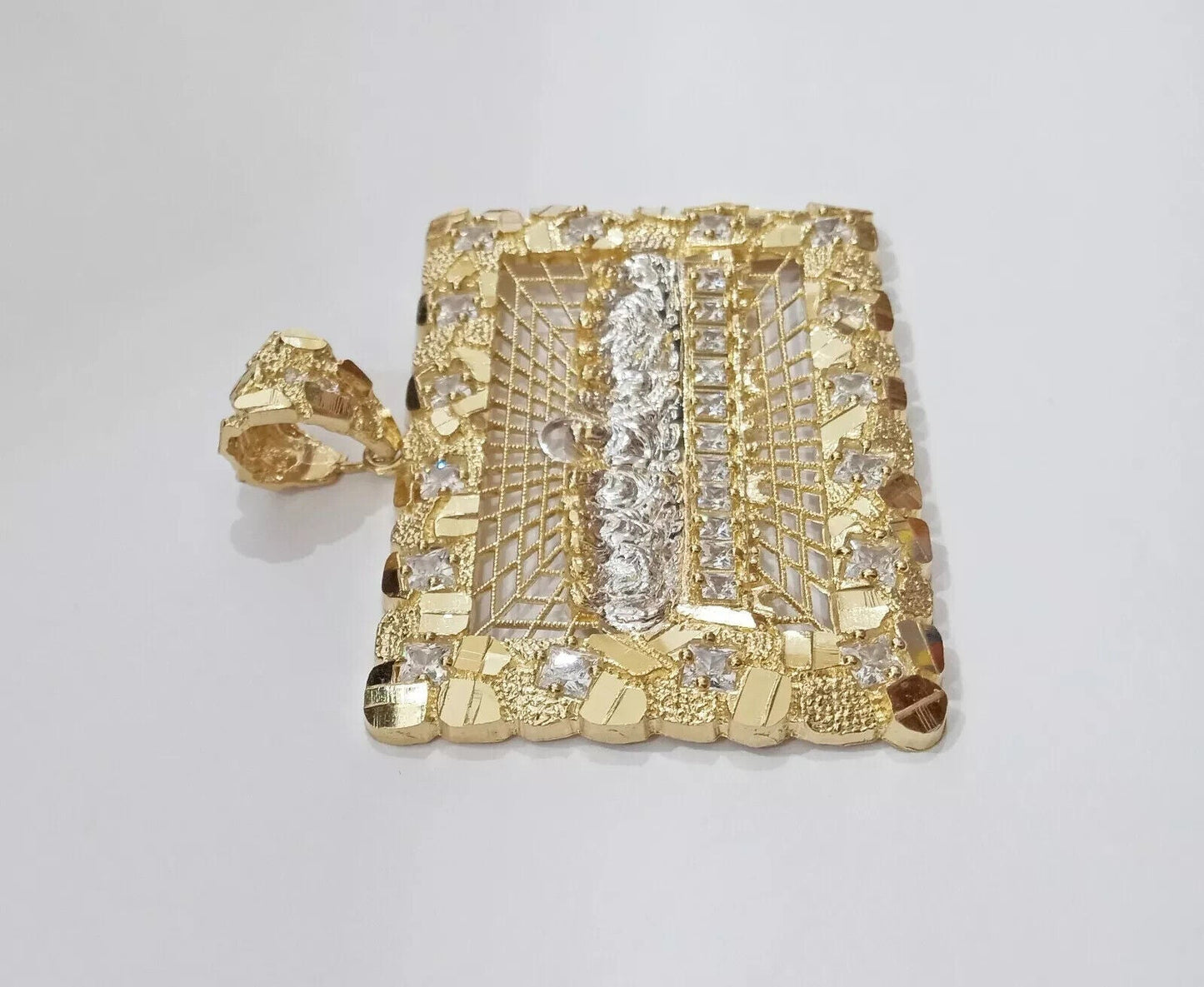 Real 14k Gold Charm Pendant Last Supper Nugget Style With Stone 14kt Yellow Gold - Reva Jeweler
