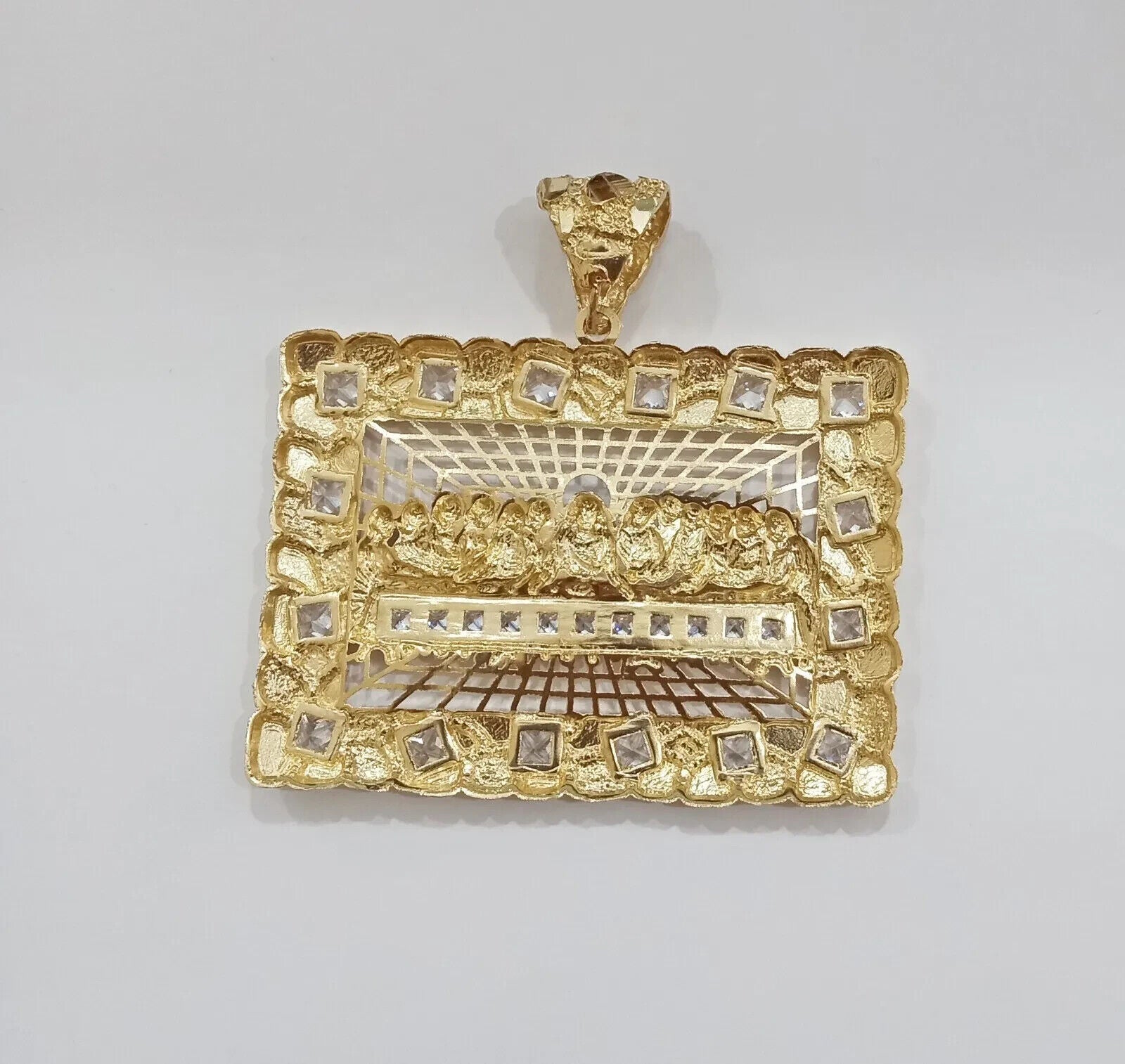 Real 14k Gold Charm Pendant Last Supper Nugget Style With Stone 14kt Yellow Gold - Reva Jeweler