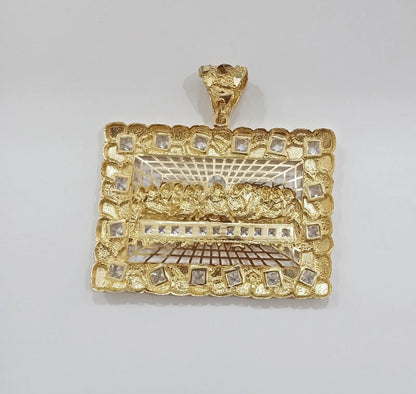 Real 14k Gold Charm Pendant Last Supper Nugget Style With Stone 14kt Yellow Gold - Reva Jeweler