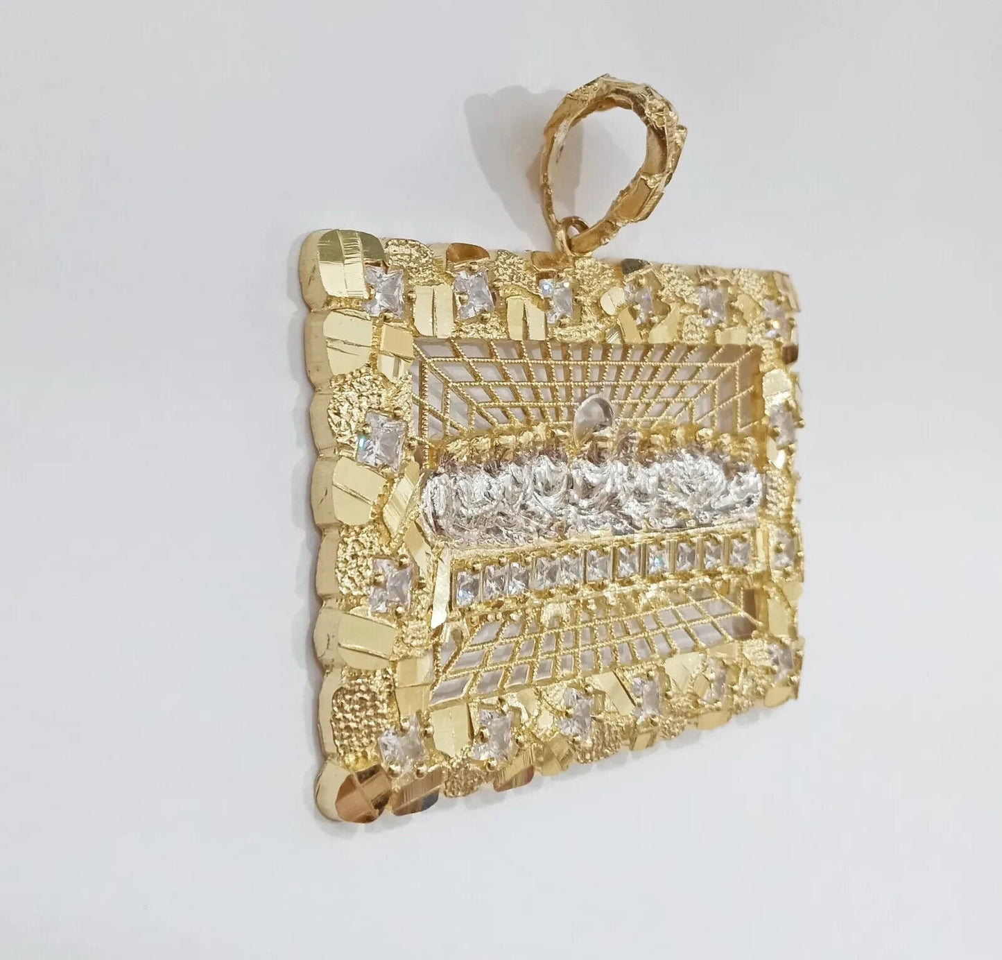 Real 14k Gold Charm Pendant Last Supper Nugget Style With Stone 14kt Yellow Gold - Reva Jeweler