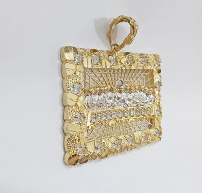 Real 14k Gold Charm Pendant Last Supper Nugget Style With Stone 14kt Yellow Gold - Reva Jeweler
