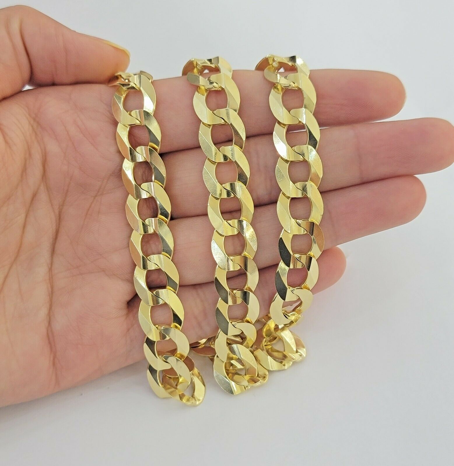 Real 14k Gold Cuban Curb Link Necklace Chain 11mm 22" - 30"14kt Yellow Gold,SOLID - Reva Jeweler
