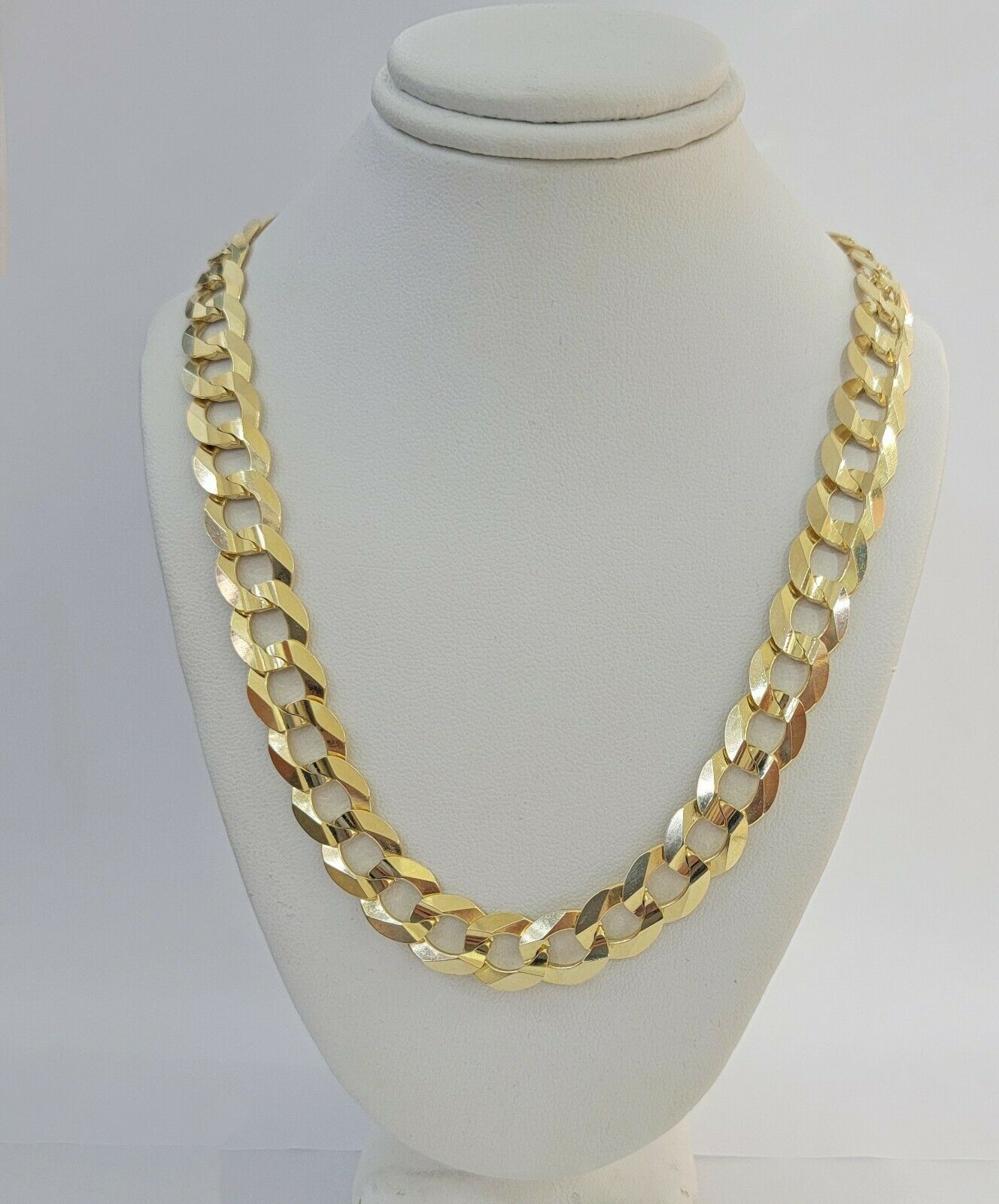 Real 14k Gold Cuban Curb Link Necklace Chain 11mm 22" - 30"14kt Yellow Gold,SOLID - Reva Jeweler