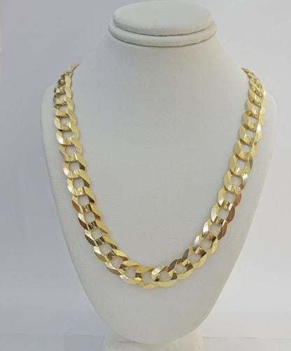 Real 14k Gold Cuban Curb Link Necklace Chain 11mm 22" - 30"14kt Yellow Gold,SOLID - Reva Jeweler