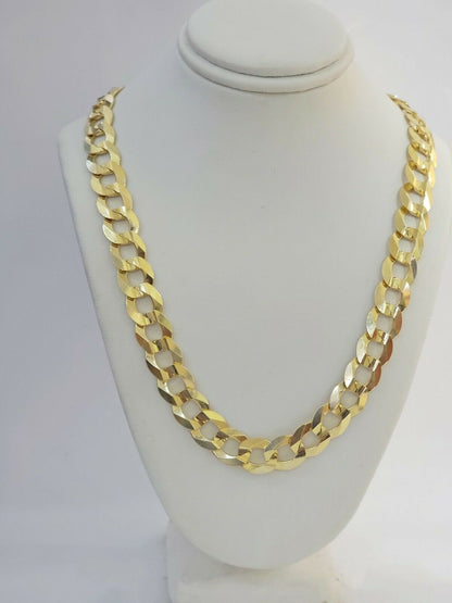 Real 14k Gold Cuban Curb Link Necklace Chain 11mm 22" - 30"14kt Yellow Gold,SOLID - Reva Jeweler