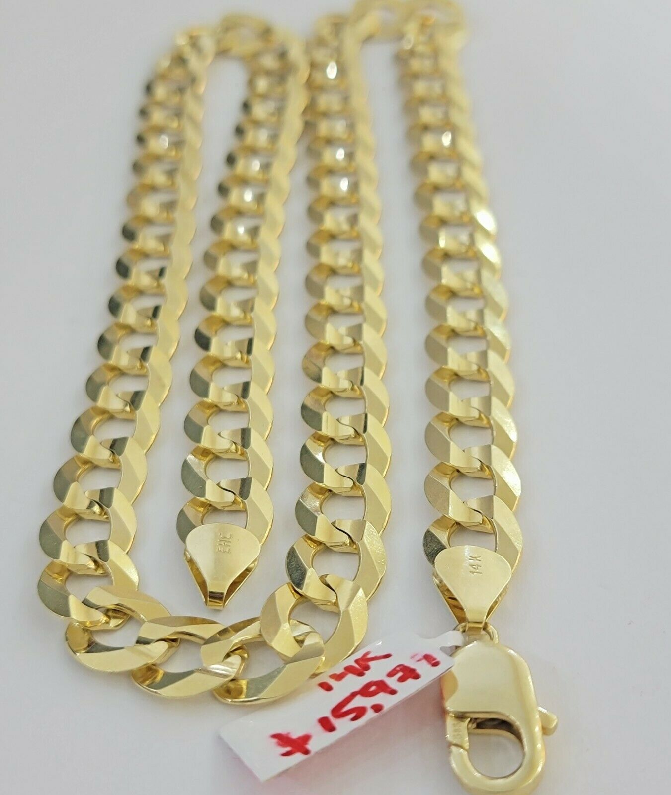 Real 14k Gold Cuban Curb Link Necklace Chain 11mm 22" - 30"14kt Yellow Gold,SOLID - Reva Jeweler