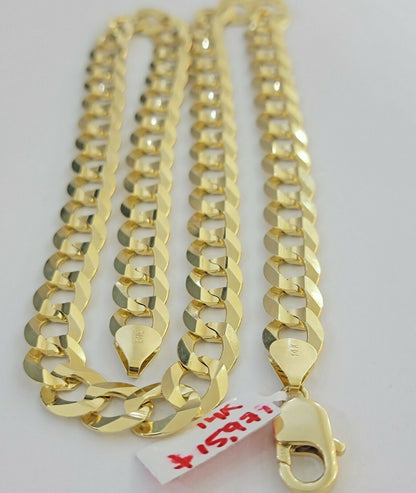 Real 14k Gold Cuban Curb Link Necklace Chain 11mm 22" - 30"14kt Yellow Gold,SOLID - Reva Jeweler