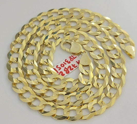 Real 14k Gold Cuban Curb Link Necklace Chain 11mm 22" - 30"14kt Yellow Gold,SOLID - Reva Jeweler
