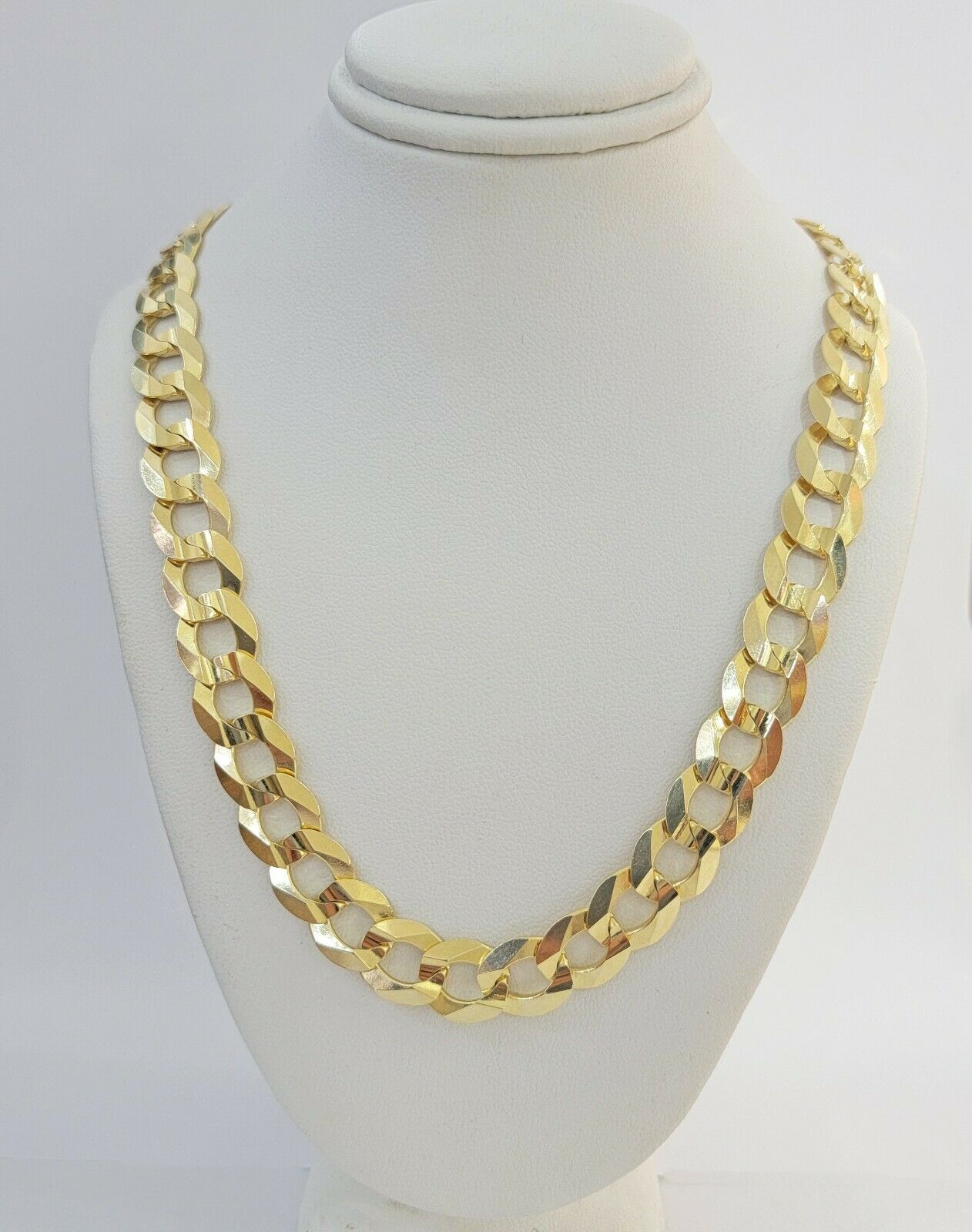 Real 14k Gold Cuban Curb Link Necklace Chain 11mm 22" - 30"14kt Yellow Gold,SOLID - Reva Jeweler