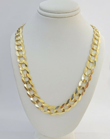 Real 14k Gold Cuban Curb Link Necklace Chain 11mm 22" - 30"14kt Yellow Gold,SOLID - Reva Jeweler