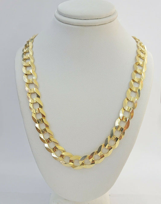 Real 14k Gold Cuban Curb Link Necklace Chain 11mm 22" - 30"14kt Yellow Gold,SOLID - Reva Jeweler