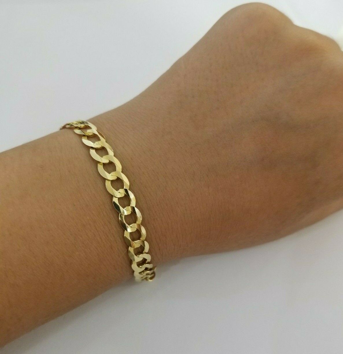 REAL 14k Gold Cuban link Bracelet 7" 7.5mm SOLID 14kt Yellow Gold Strong, LADIES - Reva Jeweler