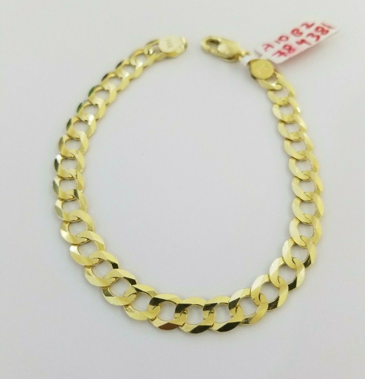REAL 14k Gold Cuban link Bracelet 7" 7.5mm SOLID 14kt Yellow Gold Strong, LADIES - Reva Jeweler