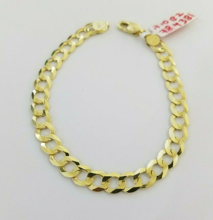 REAL 14k Gold Cuban link Bracelet 7" 7.5mm SOLID 14kt Yellow Gold Strong, LADIES - Reva Jeweler