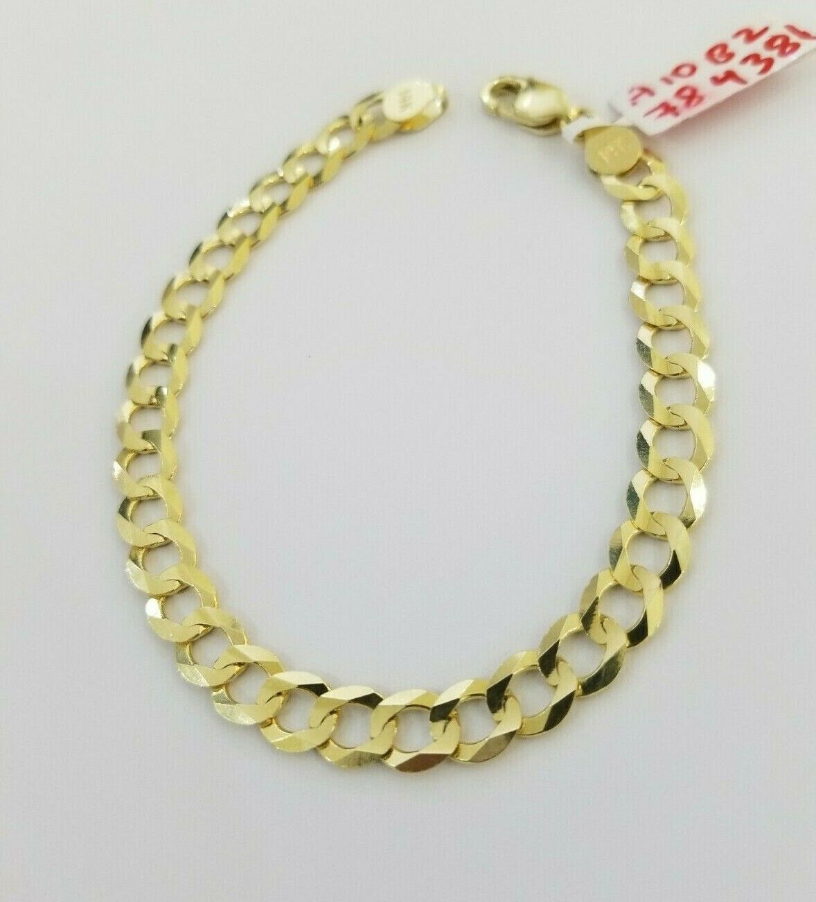 REAL 14k Gold Cuban link Bracelet 7" 7.5mm SOLID 14kt Yellow Gold Strong, LADIES - Reva Jeweler
