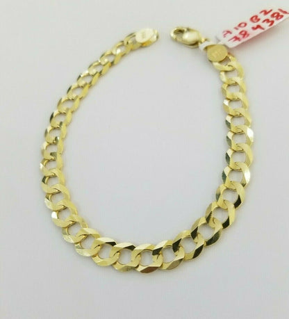 REAL 14k Gold Cuban link Bracelet 7" 7.5mm SOLID 14kt Yellow Gold Strong, LADIES - Reva Jeweler