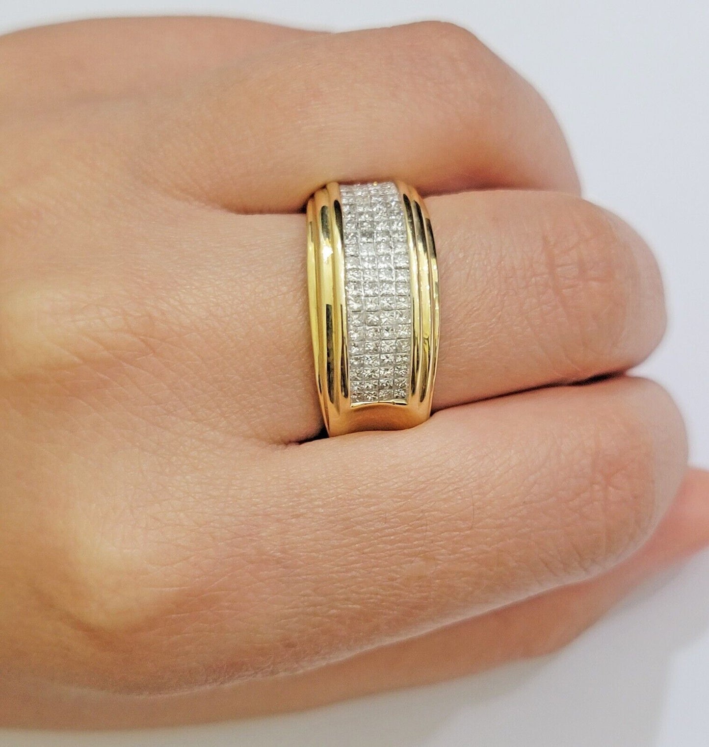 Real 14k gold Diamond Mens Ring Band Engagement Wedding Band 1 CT Natural Diam - Reva Jeweler