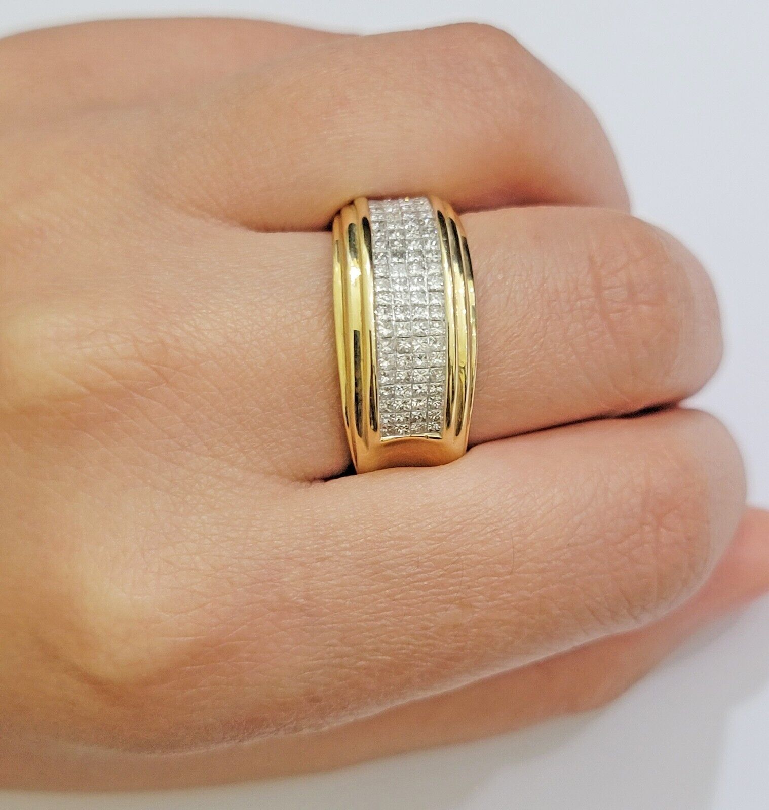 Real 14k gold Diamond Mens Ring Band Engagement Wedding Band 1 CT Natural Diam - Reva Jeweler