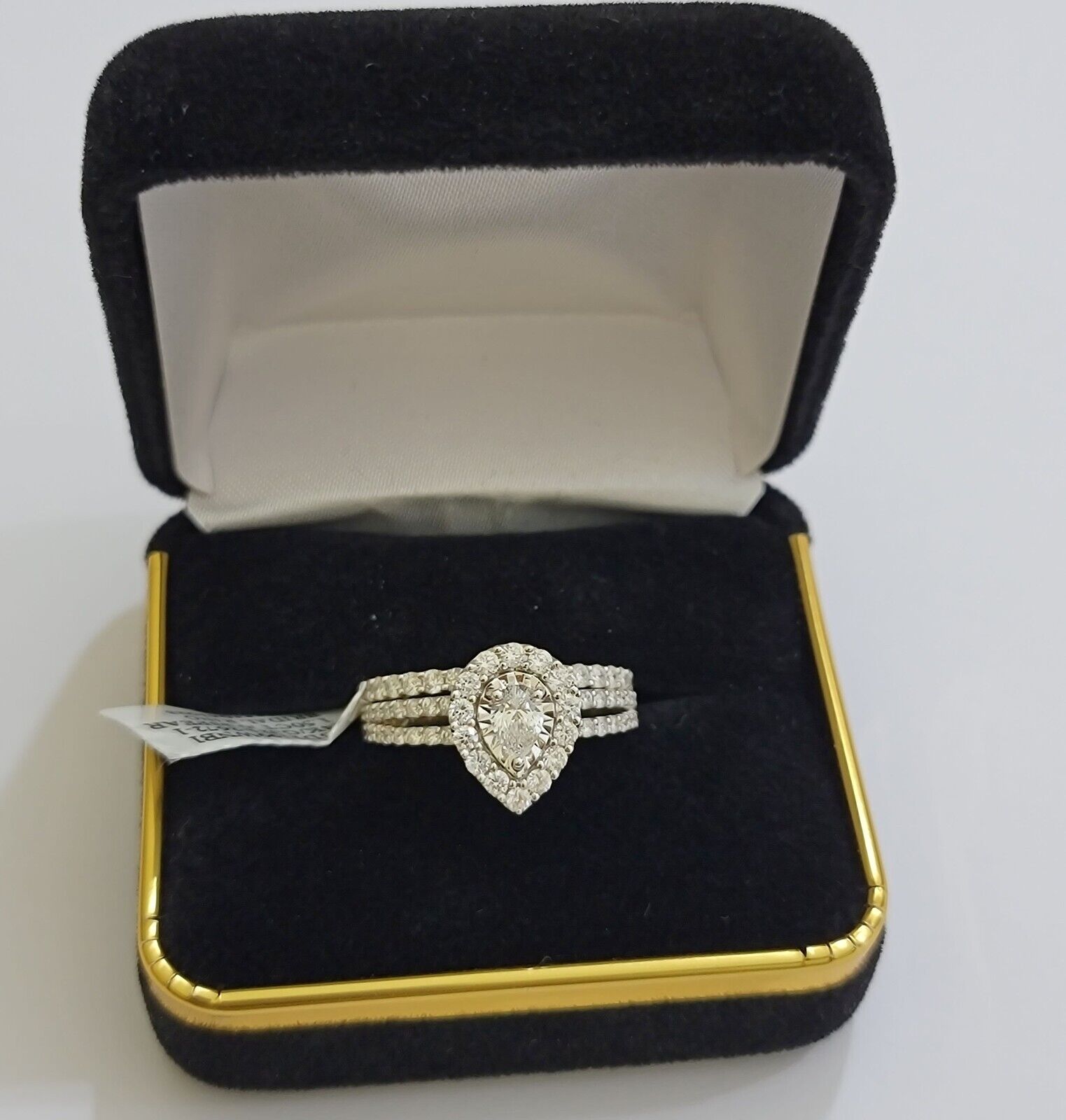 Real 14k Gold Diamond Ring band SET Ladies Engagement Wedding Pear Shape 1.50 CT - Reva Jeweler