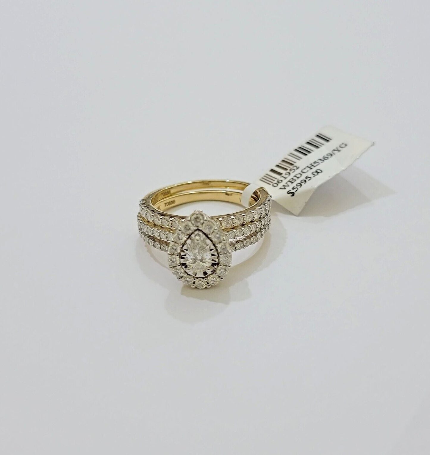 Real 14k Gold Diamond Ring band SET Ladies Engagement Wedding Pear Shape 1.50 CT - Reva Jeweler