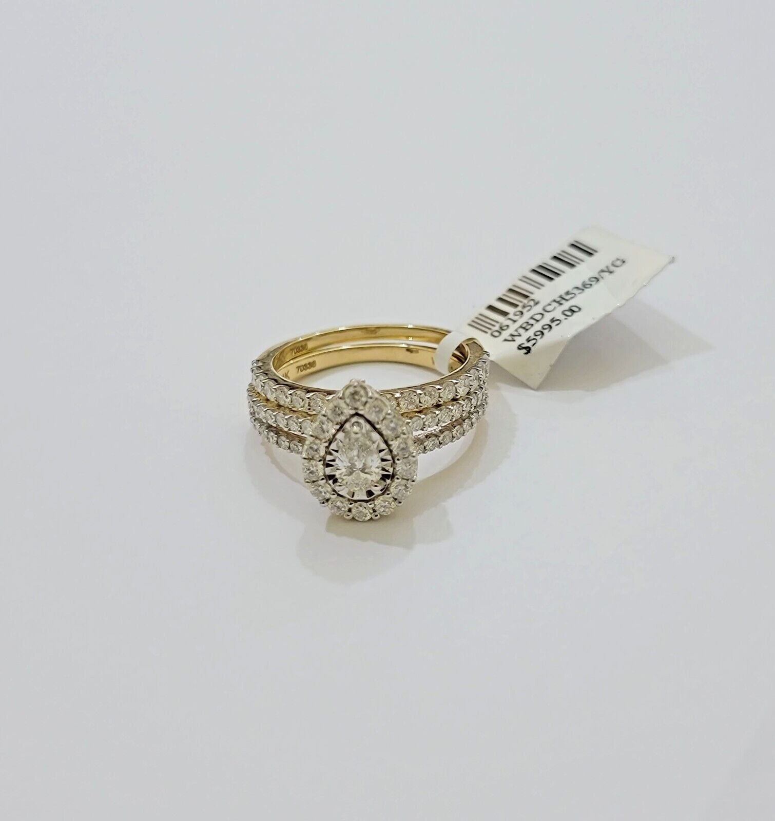 Real 14k Gold Diamond Ring band SET Ladies Engagement Wedding Pear Shape 1.50 CT - Reva Jeweler
