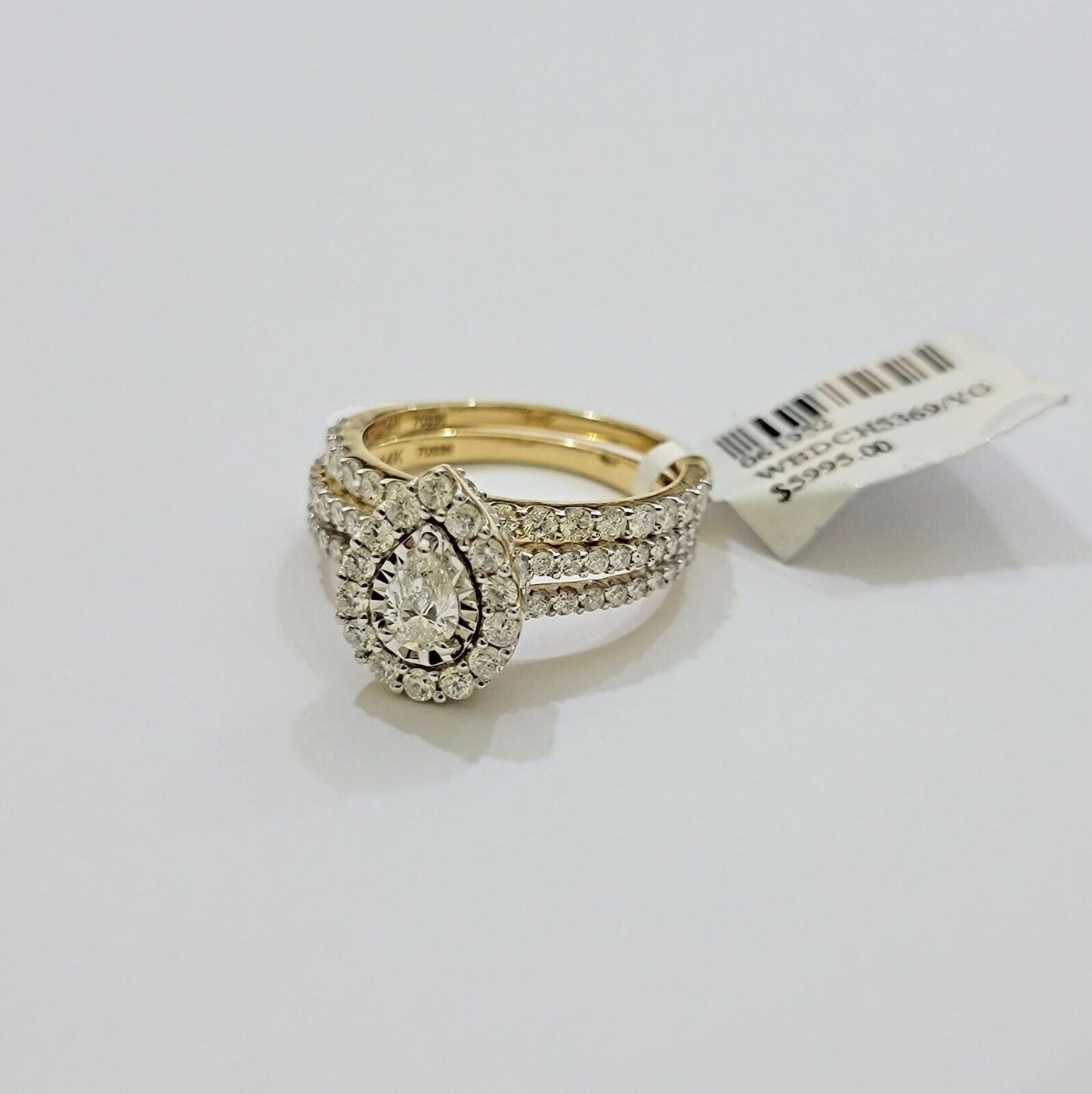 Real 14k Gold Diamond Ring band SET Ladies Engagement Wedding Pear Shape 1.50 CT - Reva Jeweler