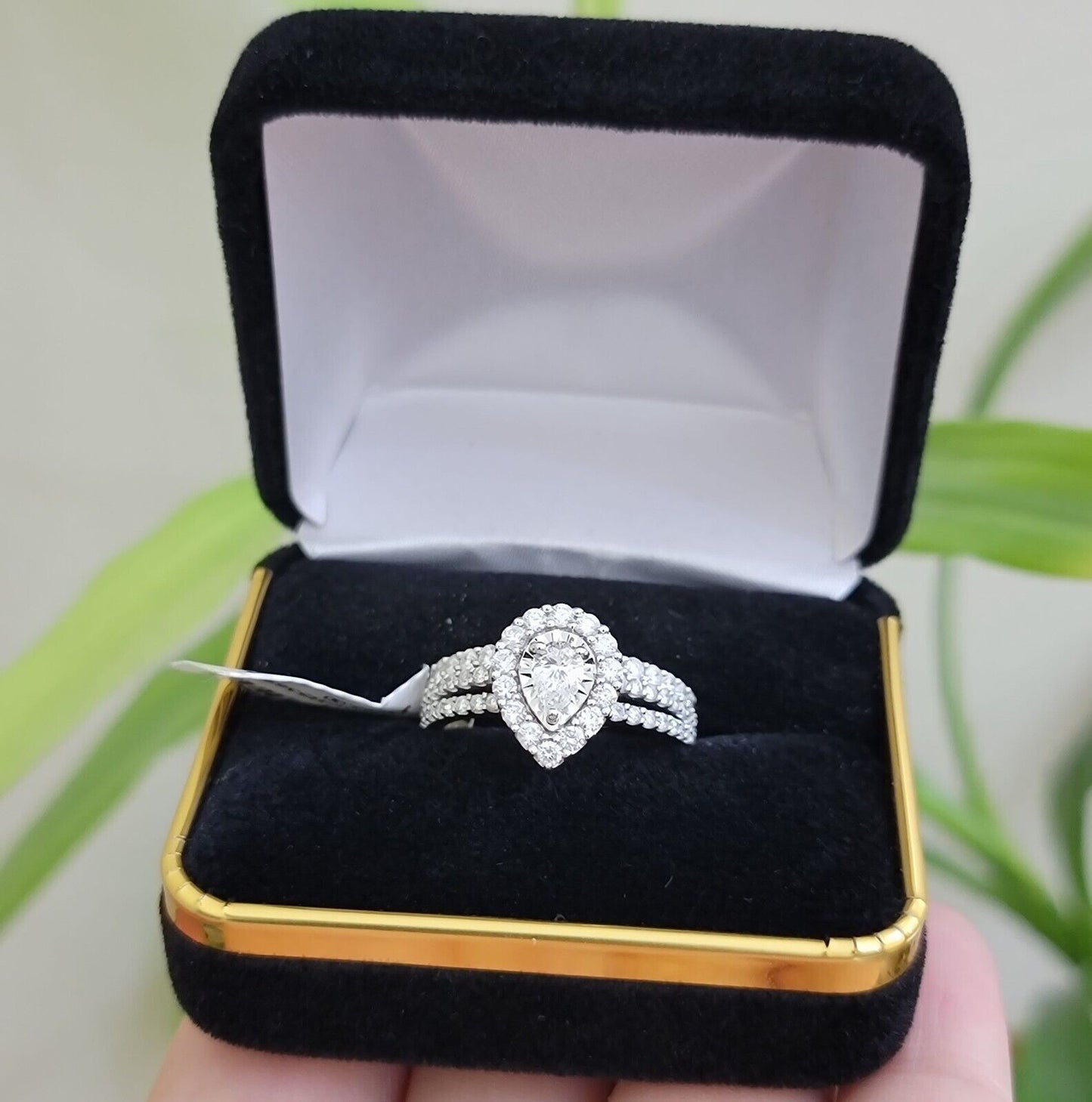 Real 14k Gold Diamond Ring band SET Ladies Engagement Wedding Pear Shape 1.50 CT - Reva Jeweler