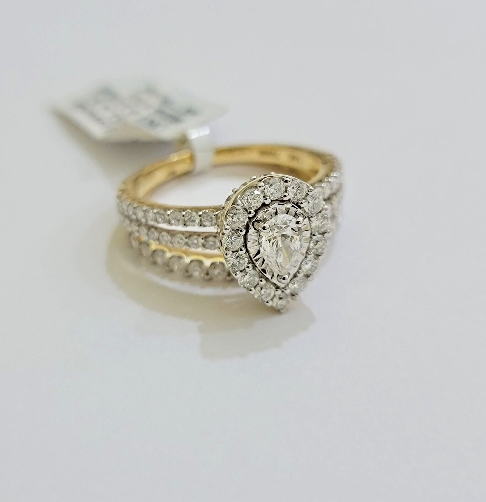 Real 14k Gold Diamond Ring band SET Ladies Engagement Wedding Pear Shape 1.50 CT - Reva Jeweler