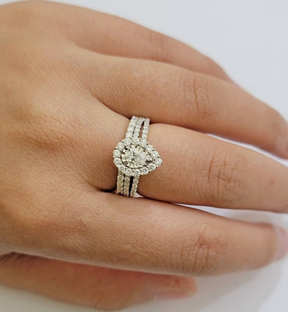 Real 14k Gold Diamond Ring band SET Ladies Engagement Wedding Pear Shape 1.50 CT - Reva Jeweler