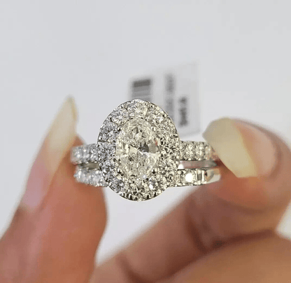 Real 14k Gold Diamond Wedding Engagement Ring Band SET Ladies 2 CT Diamonds Oval - Reva Jeweler