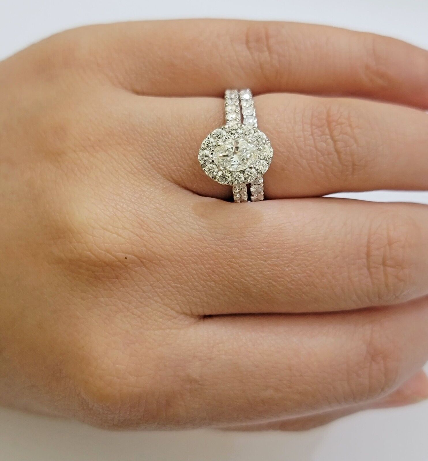 Real 14k Gold Diamond Wedding Engagement Ring Band SET Ladies 2 CT Diamonds Oval - Reva Jeweler