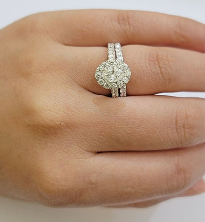 Real 14k Gold Diamond Wedding Engagement Ring Band SET Ladies 2 CT Diamonds Oval - Reva Jeweler