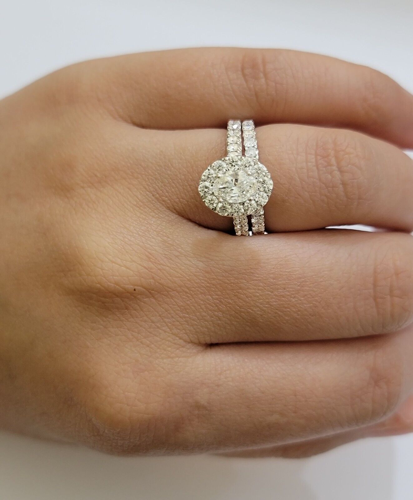 Real 14k Gold Diamond Wedding Engagement Ring Band SET Ladies 2 CT Diamonds Oval - Reva Jeweler