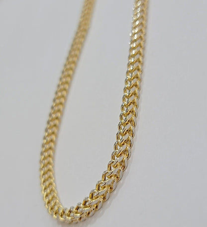 Real 14k Gold Franco Chain Mens Necklace 24" 3.5mm Diamond cuts 14kt Yellow Gold - Reva Jeweler