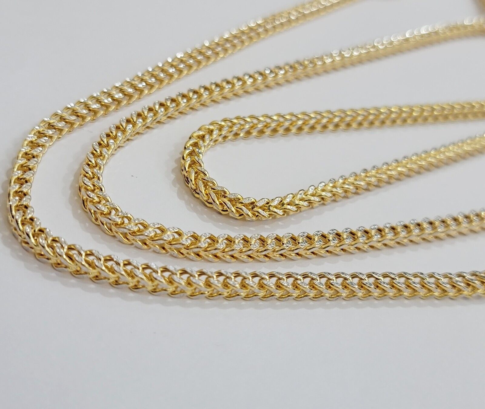 Real 14k Gold Franco Chain Mens Necklace 24" 3.5mm Diamond cuts 14kt Yellow Gold - Reva Jeweler