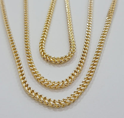 Real 14k Gold Franco Chain Mens Necklace 24" 3.5mm Diamond cuts 14kt Yellow Gold - Reva Jeweler