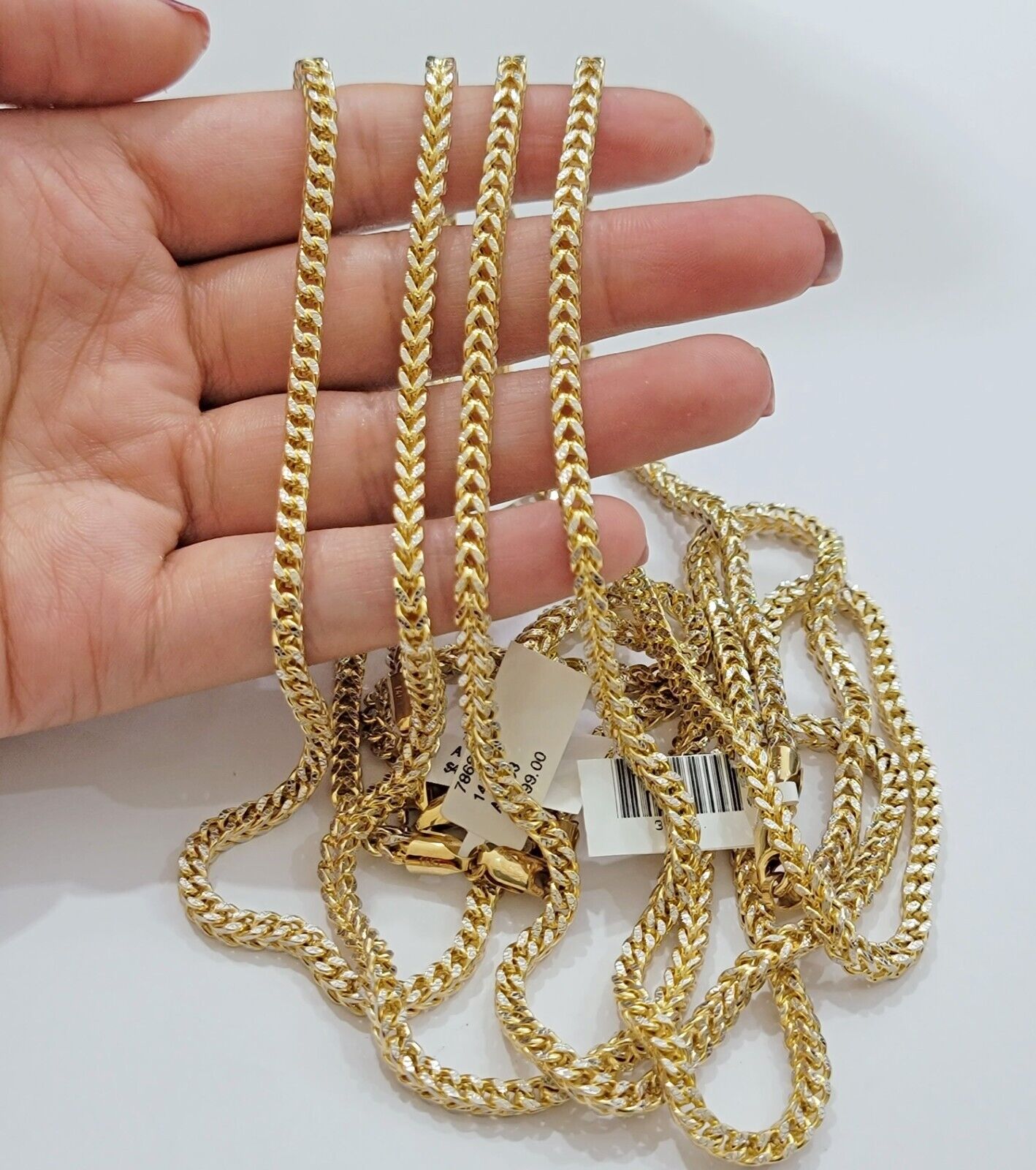 Real 14k Gold Franco Chain Necklace 22" Short 3.5mm Diamond cut 14kt Yellow Gold - Reva Jeweler