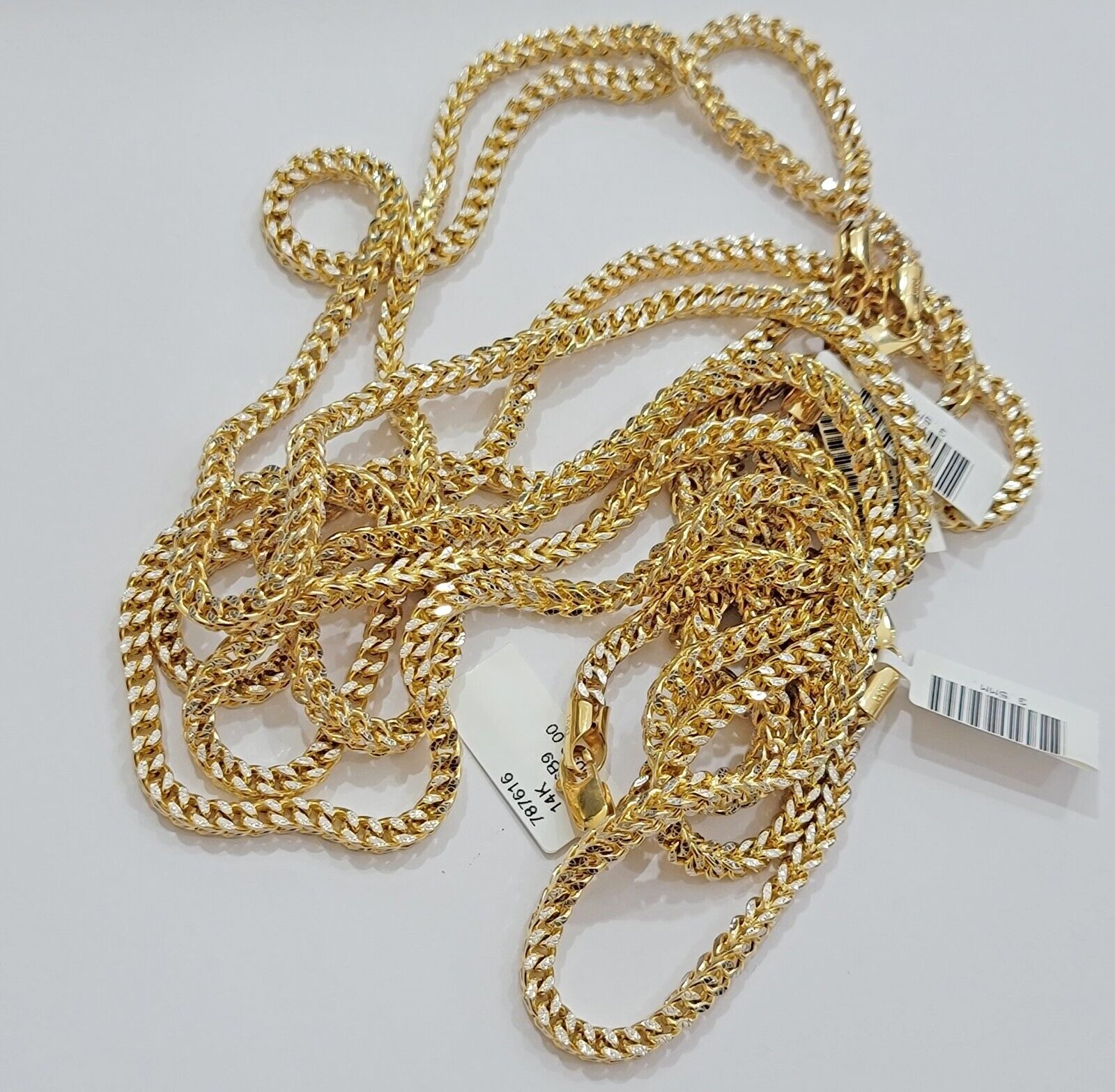 Real 14k Gold Franco Chain Necklace 22" Short 3.5mm Diamond cut 14kt Yellow Gold - Reva Jeweler
