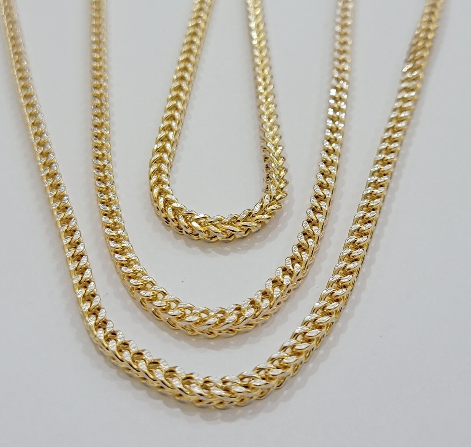 Real 14k Gold Franco Chain Necklace 22" Short 3.5mm Diamond cut 14kt Yellow Gold - Reva Jeweler