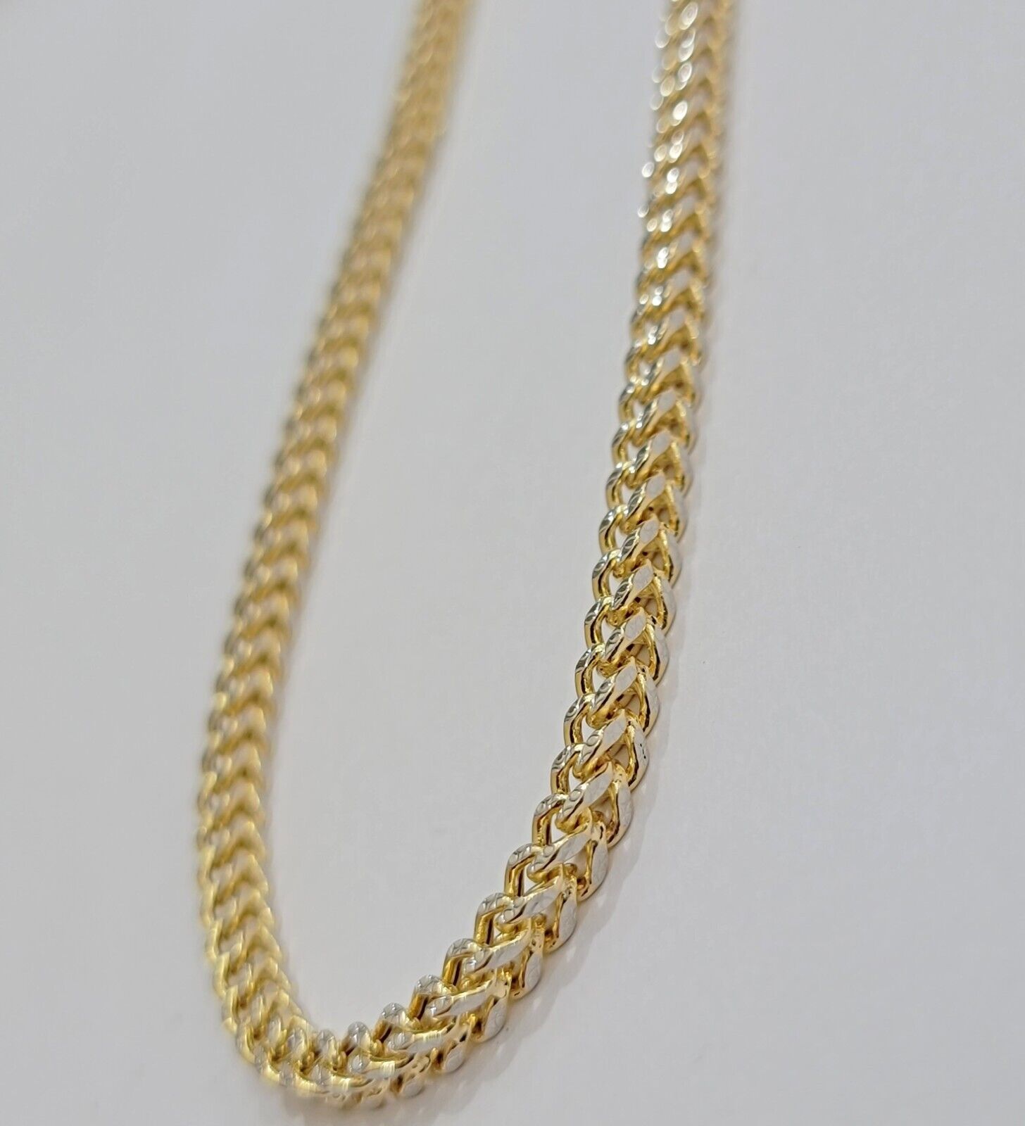 Real 14k Gold Franco Chain Necklace 22" Short 3.5mm Diamond cut 14kt Yellow Gold - Reva Jeweler