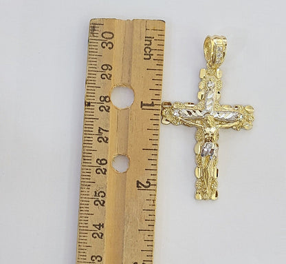 Real 14k Gold Jesus Cross Pendant Charm Crucifix 2" Inches 14kt Yellow Gold - Reva Jeweler