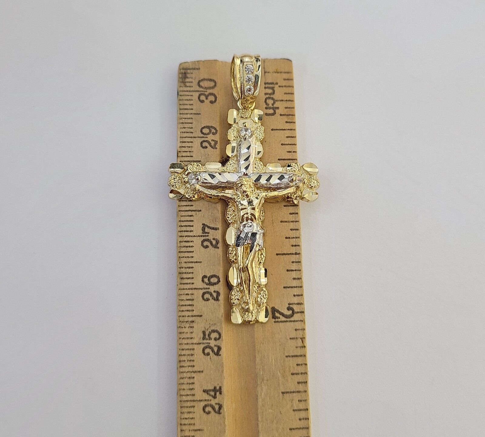 Real 14k Gold Jesus Cross Pendant Charm Crucifix 2" Inches 14kt Yellow Gold - Reva Jeweler