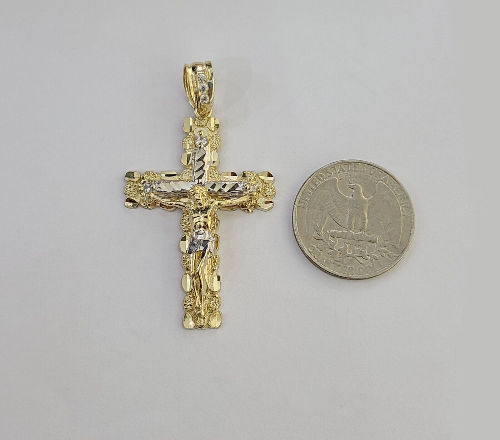 Real 14k Gold Jesus Cross Pendant Charm Crucifix 2" Inches 14kt Yellow Gold - Reva Jeweler