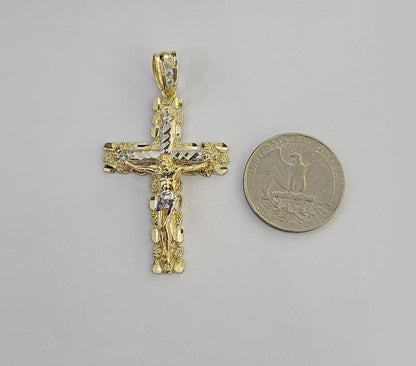 Real 14k Gold Jesus Cross Pendant Charm Crucifix 2" Inches 14kt Yellow Gold - Reva Jeweler